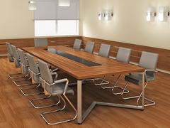 Стол переговоров на 12 человек, толстая столешница ЛДСП со стеклянной вставкой по середине стола
