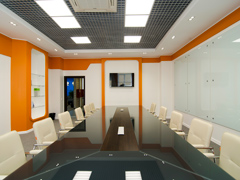 Прямоугольный конференц стол для конференц зала с блоком розеток в центре стола