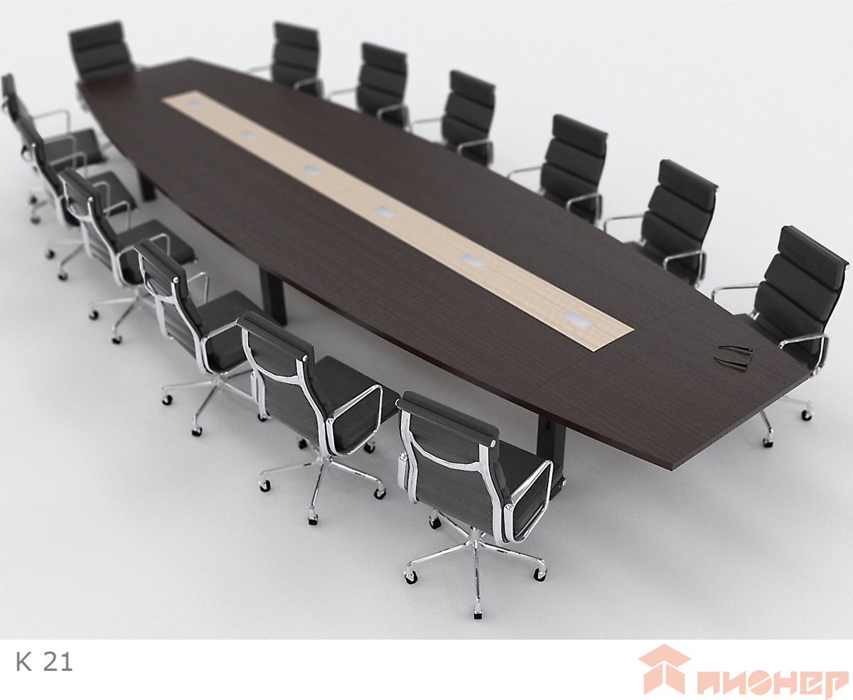 Большой конференц-стол из ЛДСП цвета «Венге» с вставкой «выбеленный дуб» и с розетками в центре стола