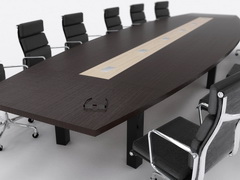 Шестиметровый конференц-стол, темно коричневого цвета венге, массивные опоры с квадратным сецением из композитного материала