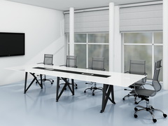 Конференц стол из белого осветленного стекла на 14человек с декоративной вставкой черного стекла