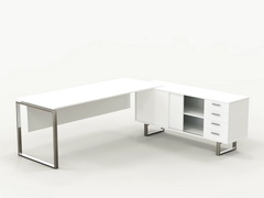 Дизайнерский стол для руководителя от ЗАО «Пионер», столешница и корпуса ЛДСП или шпон, опоры нержавеющая сталь