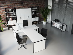 Мебелья для руковолителя в стиле «Лофт», декор Ясень, металл - черный, оригинальный дизайн стеллажей