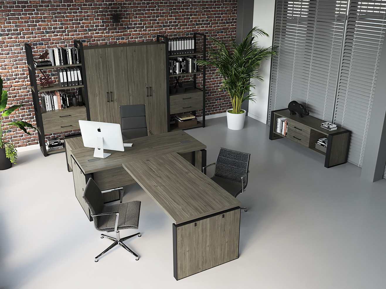  Мебель руководителя в ЛДСП серого цвета, стиль «Лофт, собственное производство
