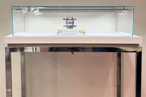 Обзорная музейная витрина с опорами из нержавеющей стали