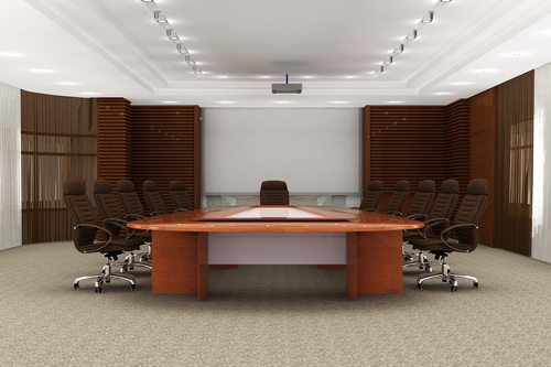 Большой шпонированный стол премиум класса для проведения заседаний с вставкой белого стекла по середине.