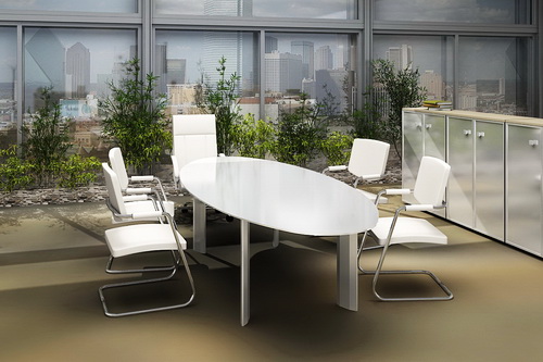 Стол со стеклянной столешницей создаст в помещении ощущение легкости и изысканности.